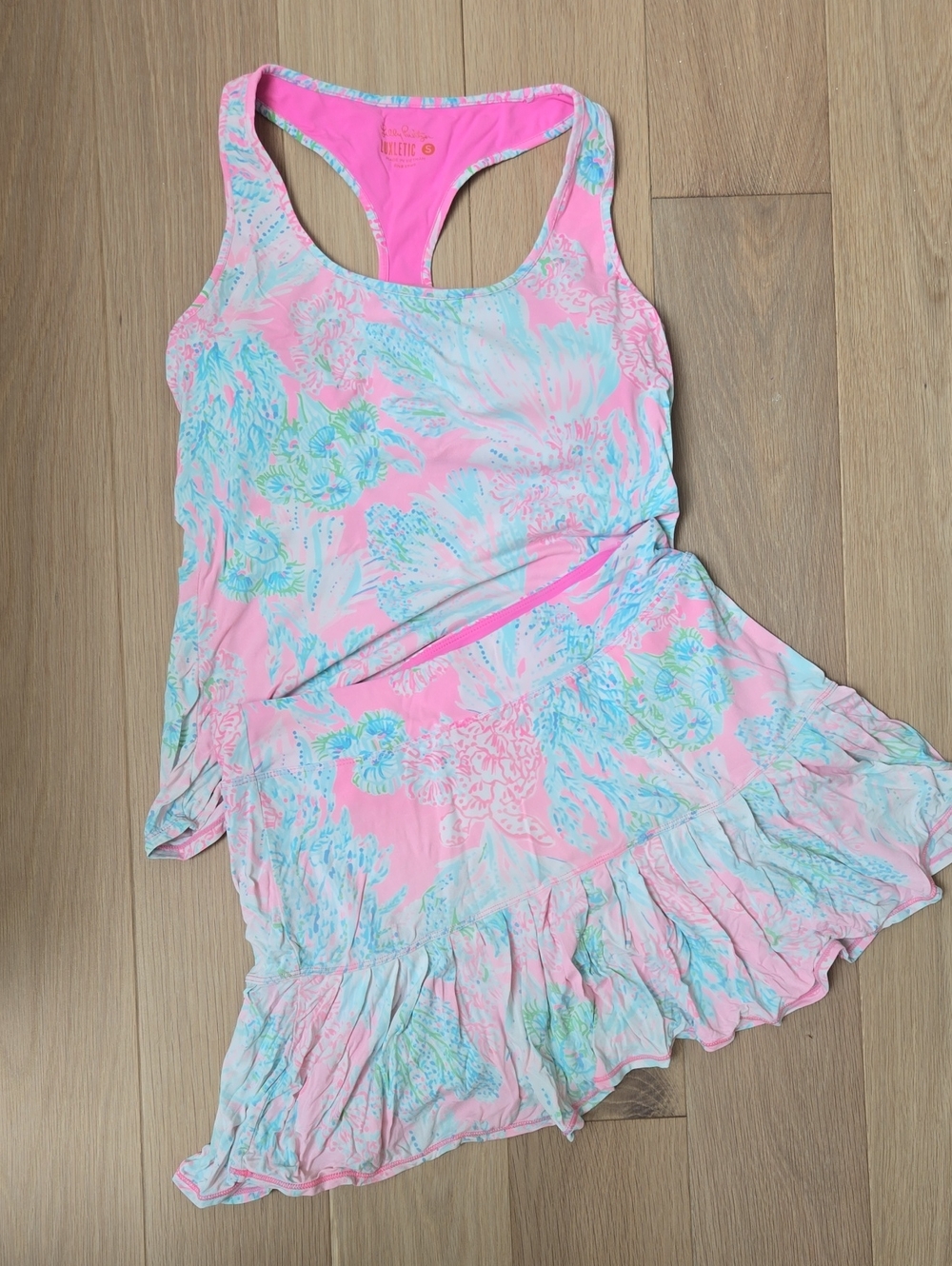 Lilly Pulitzer Pink Floral Racerback Swim Set with Aqua Accents